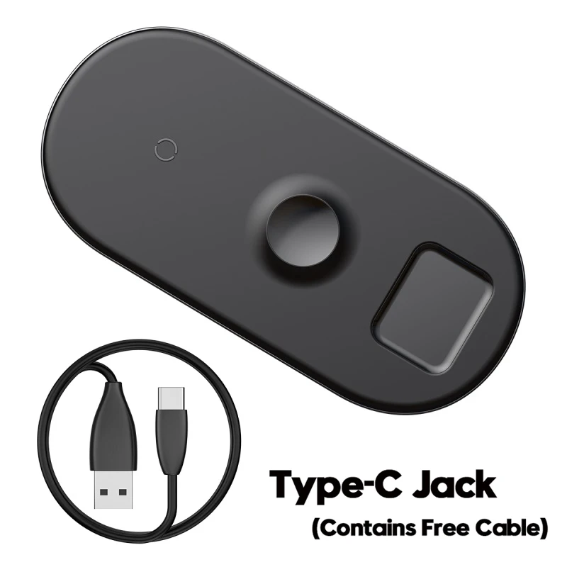 black Baseus 3 в 1 Qi Беспроводное зарядное устройство для Airpods Apple Watch 4 3 2 1 iWatch быстрая Беспроводная зарядная подставка для iPhone Xs Max X samsung - Тип штекера: black