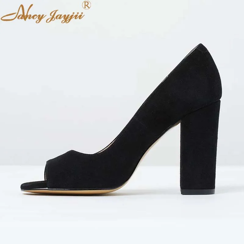 

Women Pumps Summer D'Orsay Two-Piece Fashion Leisure Sewing Slip-on Chunky Heels Peep Toe shoes Casual Big Size 45