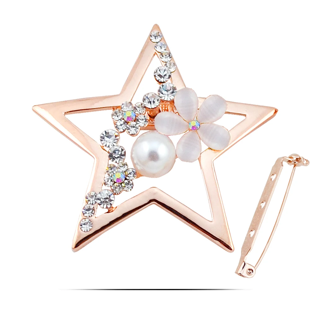 ZHEN TOMOMI Simple Star Crystal Opal Simulated-Pearl Scarf Corsage Buckle Brooch Pin Birthday Party Clothing Accessories Jewelry | Украшения