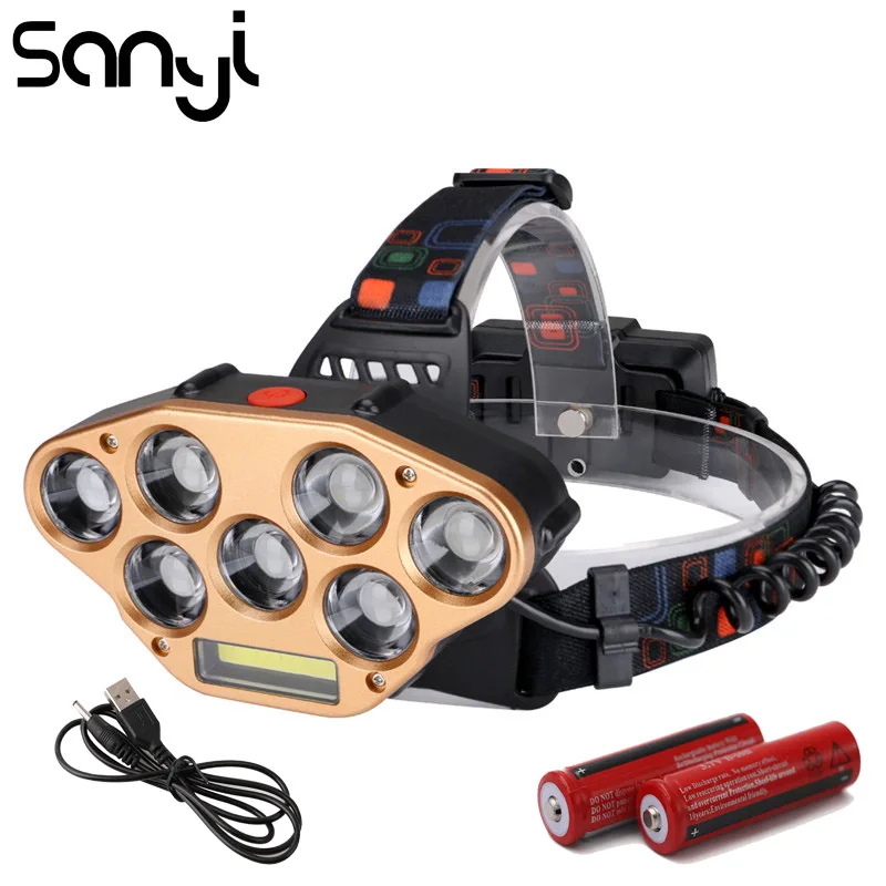 

SANYI 2*18650 Battery Flashlight Forehead Head Torch 5 Modes Headlights USB Rechargeable Camping Headlamp Hunting Lamp