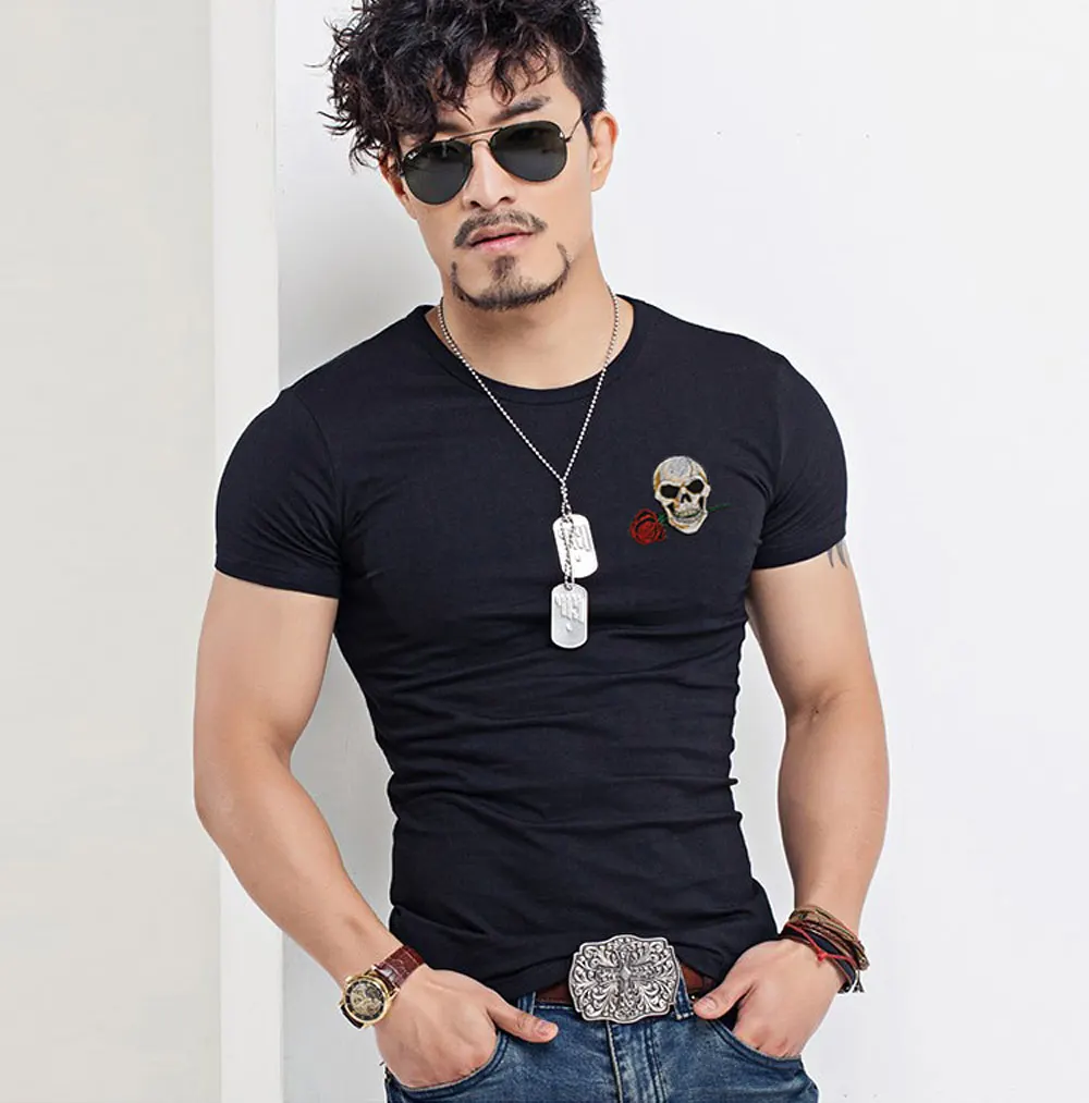 Футболка мужская с круглым вырезом стиль Харадзюку вышивкой в стиле Swag панк рок