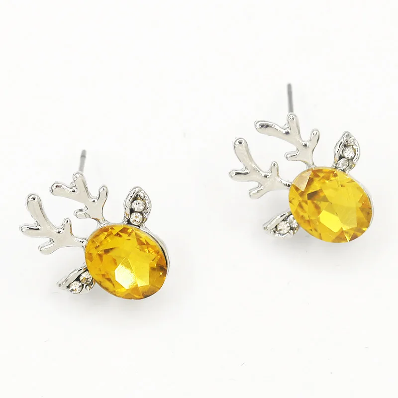 7 Fashion Colors Red Pink Blue White Lovely Big Rhinestone Deer Crystal Ears Silver Plated Antlers Stud Earrings for Women | Украшения и