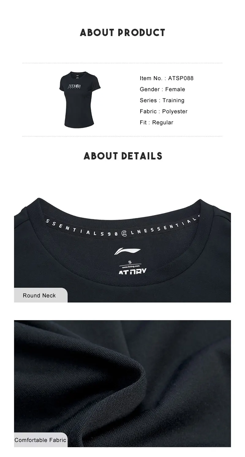 Li-Ning женский тренировочный топ с коротким рукавом на сухой полиэфирной подкладке, дышащие спортивные футболки ATSP088 WTS1499