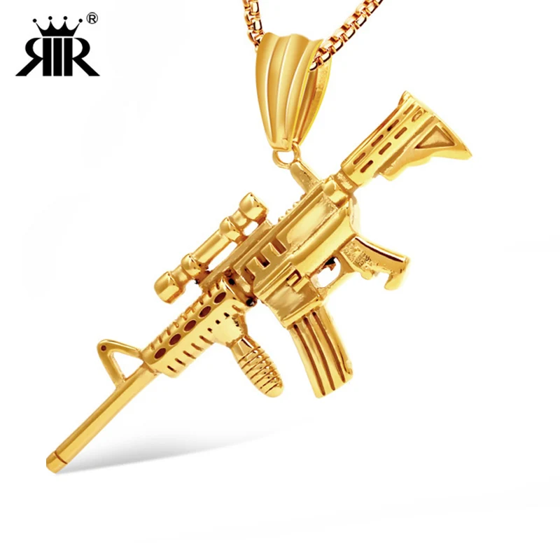RIR AK47 Цепочки и ожерелья с 8 временных Сфера золотой пистолет кулон в стиле хип-хоп