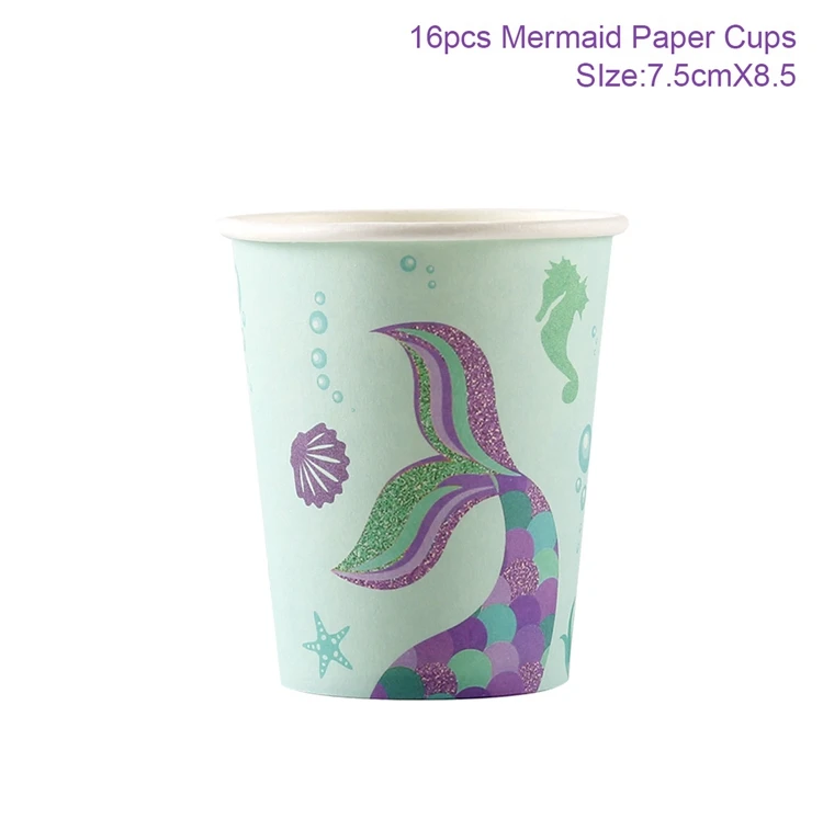 Paper cup FENGRISE Русалочка вечерние поставки Русалка День рождения украшение море оформление вечеринки декор для детского дня рождения девушка - Цвет: Paper cup