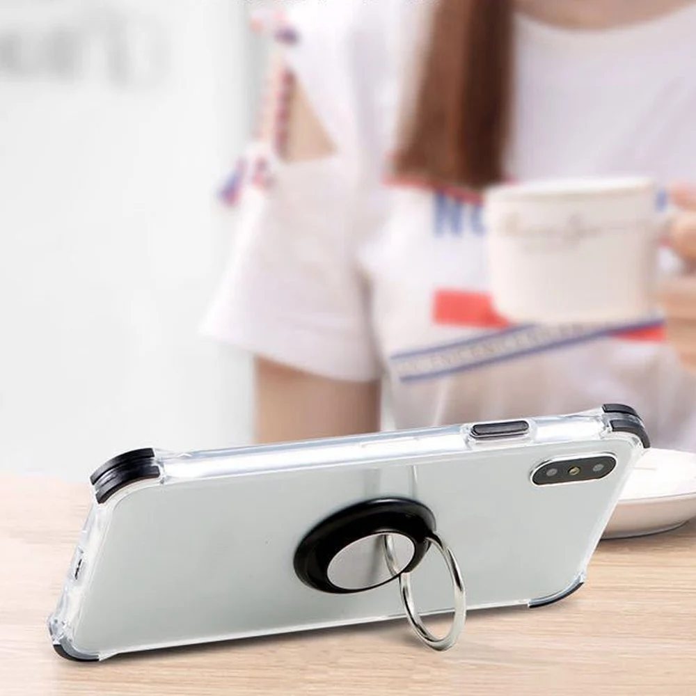 Transparent Phone Case For iphone 6 6s XR X 7 8 shockproof Bumper XSMAX XS Magnetic Finger Ring Holder Cover |