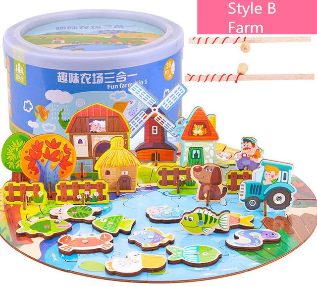 FARM Детские игрушки, 3D головоломка, рыболовные игрушки для детей, многофункциональные сцены с морями фермы, магнитные рыболовные игры, детские развивающие игрушки - Цвет: FARM