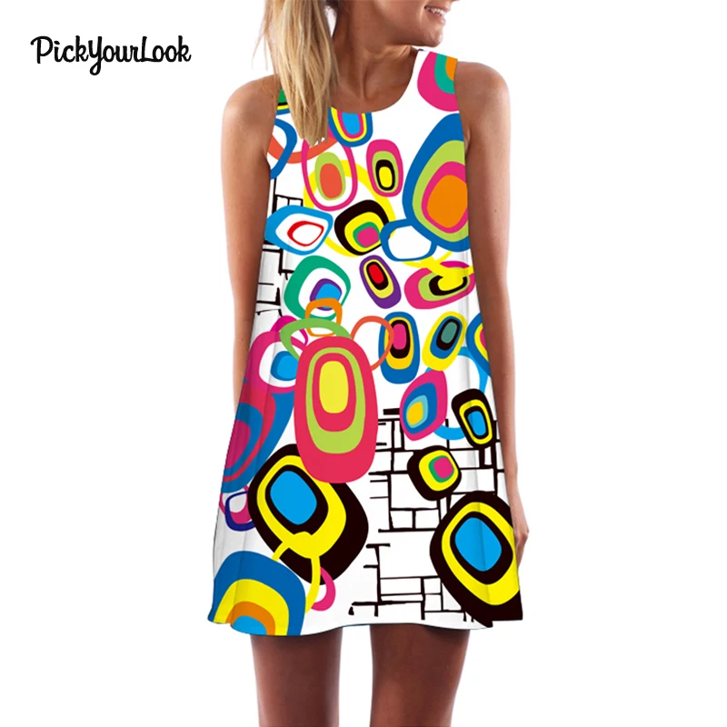 Pickyourlook женское мини платье с цветочным принтом без рукавов женские свободные