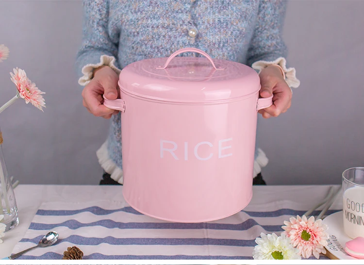 

Metal Sheet Rice Barrel Household Rice Storage Box Flour Bucket Rice Jar Lovely Pink Storage Tank Kitchen Utensils Tools