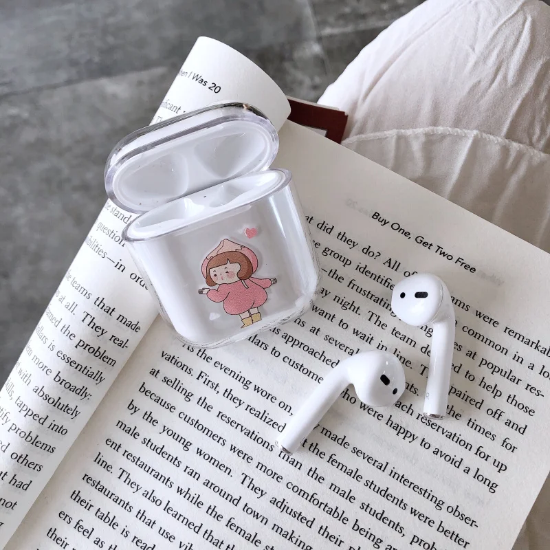 Прозрачные Жесткие ПК Чехлы для AirPods чехол милый мультфильм защитный Bluetooth