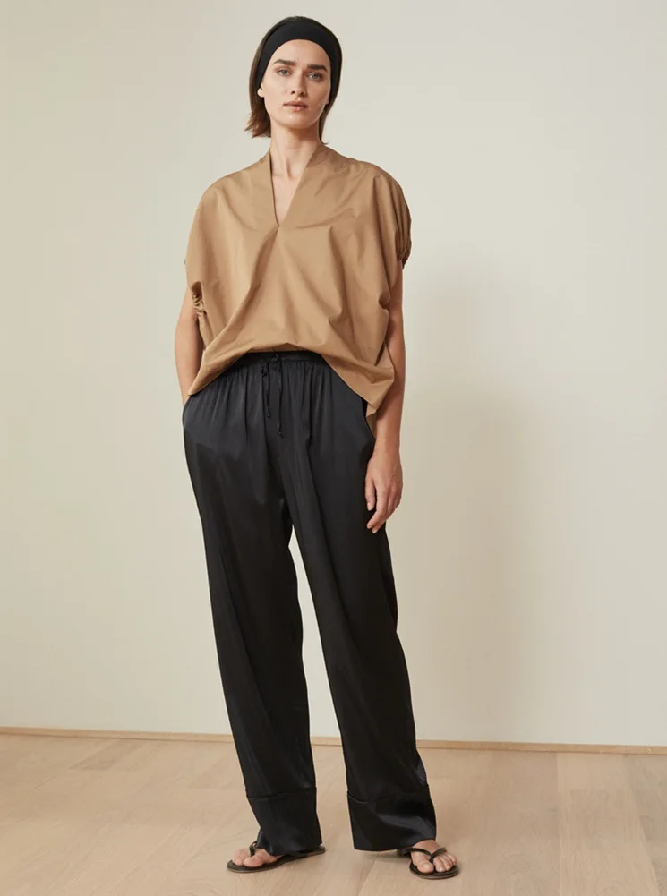 Женская блузка GETSRING белая хлопковая рубашка с треугольным вырезом и коротким