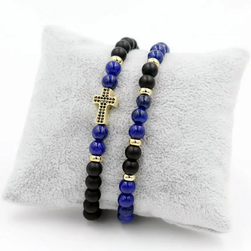 2 шт./компл. браслет из синего камня ляпис лазурит мужские браслеты с инкрустацией