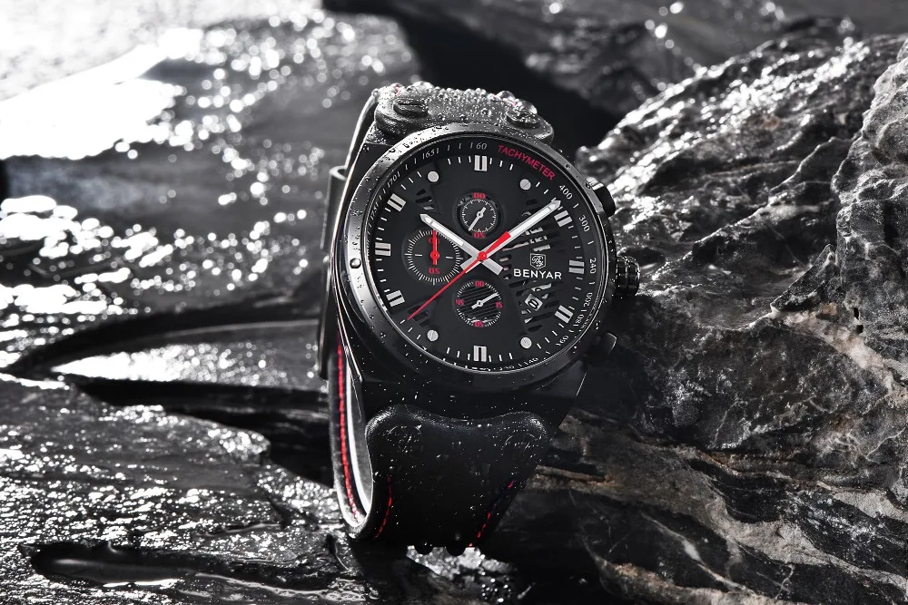 Мужские часы Reloj Hombre роскошный бренд BENYAR модные кожаные Кварцевые водонепроницаемые спортивные часы с хронографом Relogio Masculino