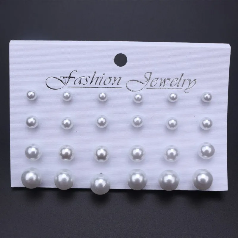 EA241 White 12 пар/компл. серьги-гвоздики из искусственного жемчуга набор белого и бежевого цвета Цвет круглый шар серьги для Для женщин подарок Brincos - Окраска металла: EA241 White