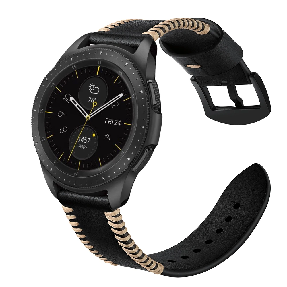 Браслет из натуральной кожи ремешок для часов samsung Galaxy Watch 42 мм 46 черный с пряжкой