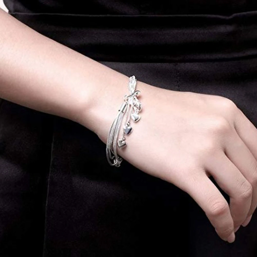 Женский браслет из серебра 925 пробы с подвеской в форме сердца|Браслеты| |