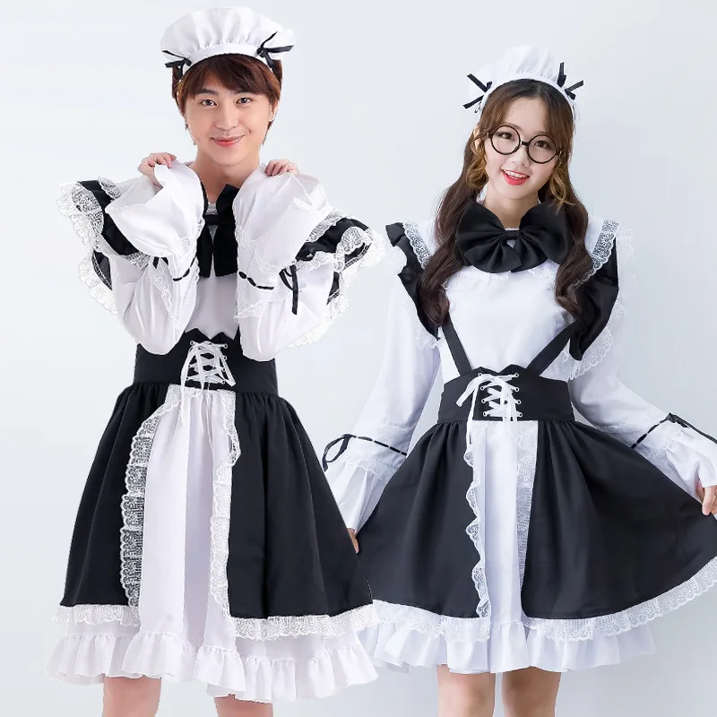 Парные костюмы для косплея в стиле &quotЛолита&quot черно белое аниме платье хамбери