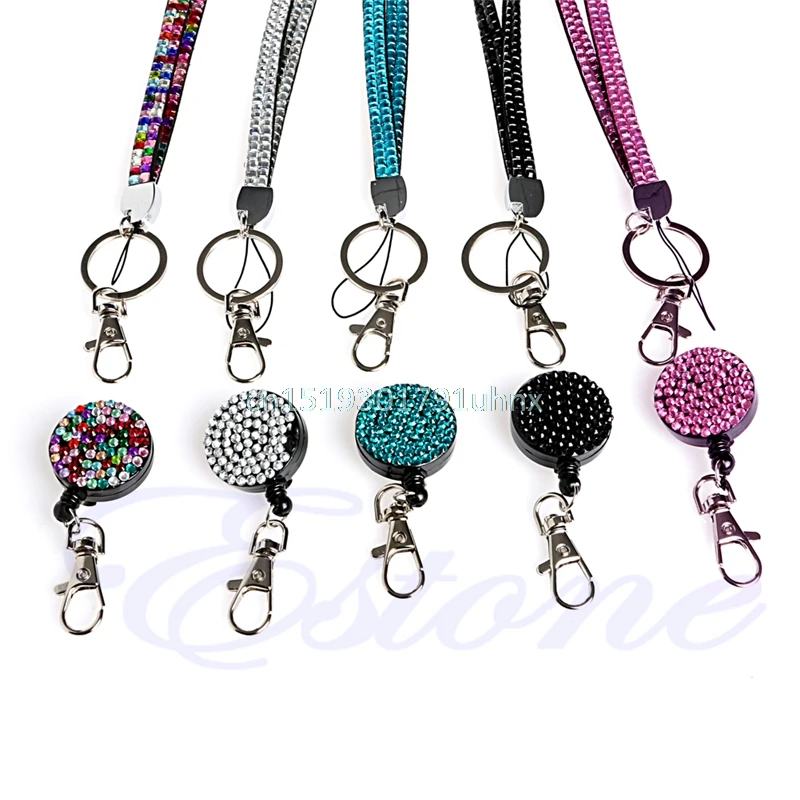 Выдвижной ID Badge Reel Crystal Стразы держатель для ключей телефона|neck lanyard|key neck holderrhinestone
