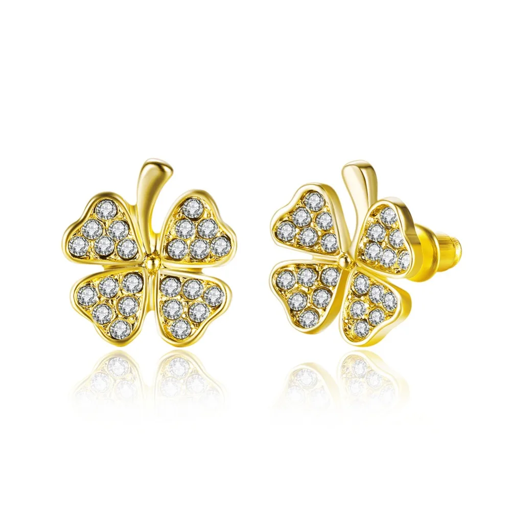 

4-leaf Stud Earrings Yellow Gold Filled Fashion Earrings Gift