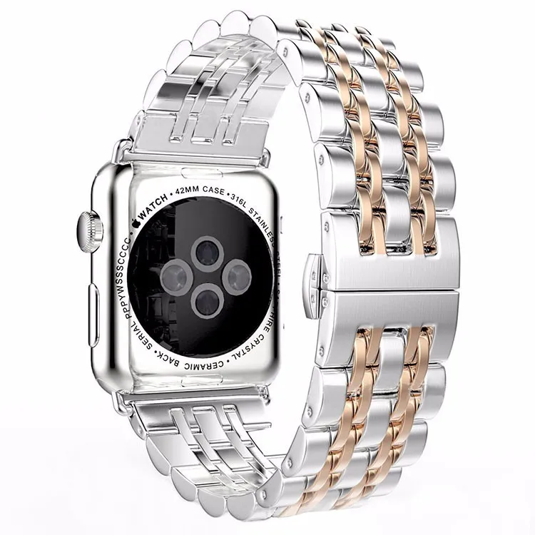 Нержавеющая сталь ремешок для наручных часов Apple Watch 4 ремешок 42 мм браслет для наручных часов iwatch серии 1/2/3/42 мм, ремешок для наручных часов iwatch серии 4 40 мм 44 мм - Цвет ремешка: silver rose gold