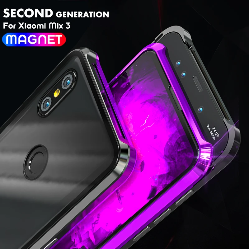 ADKO Магнитный декоративный металлический бампер стеклянный чехол для Xiaomi Mi Mix 3