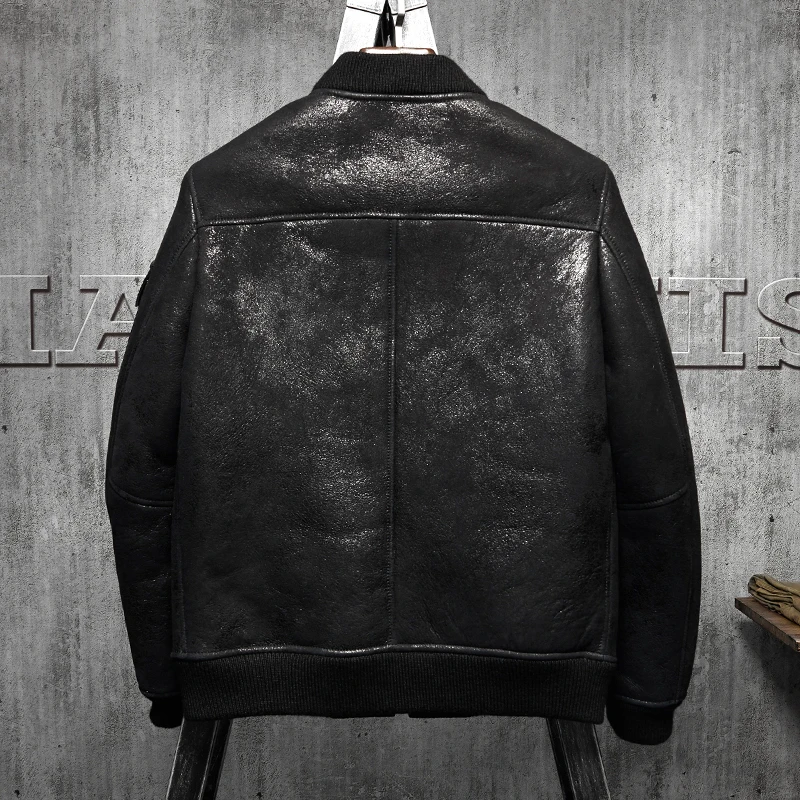 Мужская дубленка Denny&ampDora B3 летная куртка черная короткая меховая кожаная из