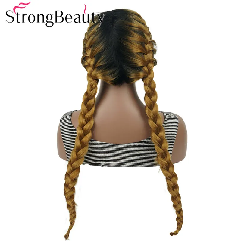 StrongBeauty синтетический кружевной передний коса парик Плетеный парик коричневый/красный Омбре волос 2 цвета - Цвет: Brown
