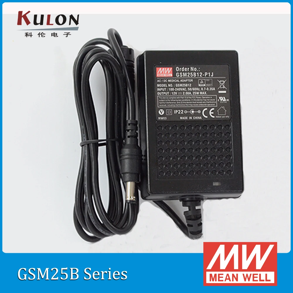 

Оригинальный медицинский адаптер Meanwell GSM25B12-P1J, 25 Вт, 2,08 А, 12 В переменного/постоянного тока, зеленый