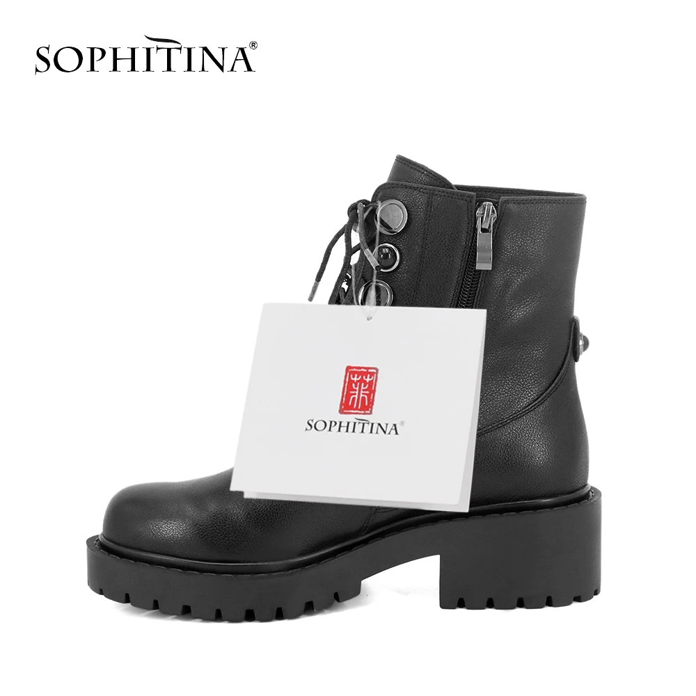 SOPHITINA/Лидер продаж Женские ботильоны Модная черная теплая обувь высокого