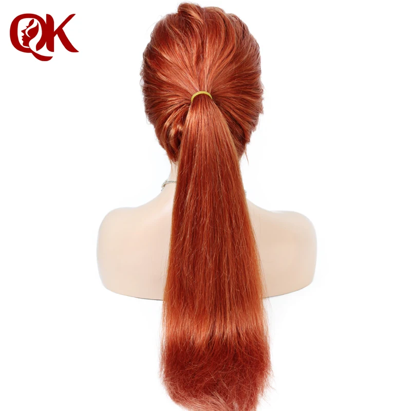 QueenKing волосы человеческих волос полный парик шнурка 150% плотность имбирь цвет#350 шелковистые прямые предварительно сорванные волосы линия бразильские волосы Remy