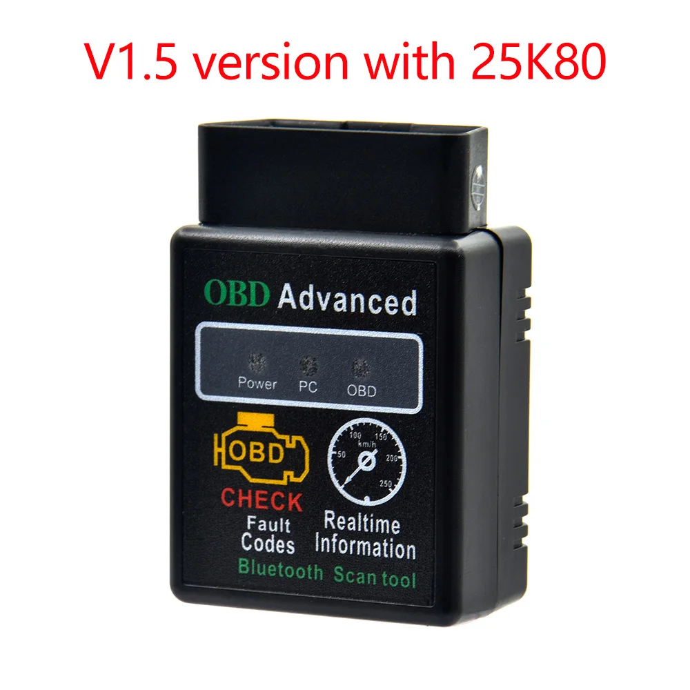 V1.5 with 25K80 HHOBD чип 25K80 версия 1,5 ELM327 HH OBD Расширенный OBDII OBD2 bluetooth мини ELM327 автоматический беспроводной адаптер Сканер - Цвет: V1.5 with 25K80