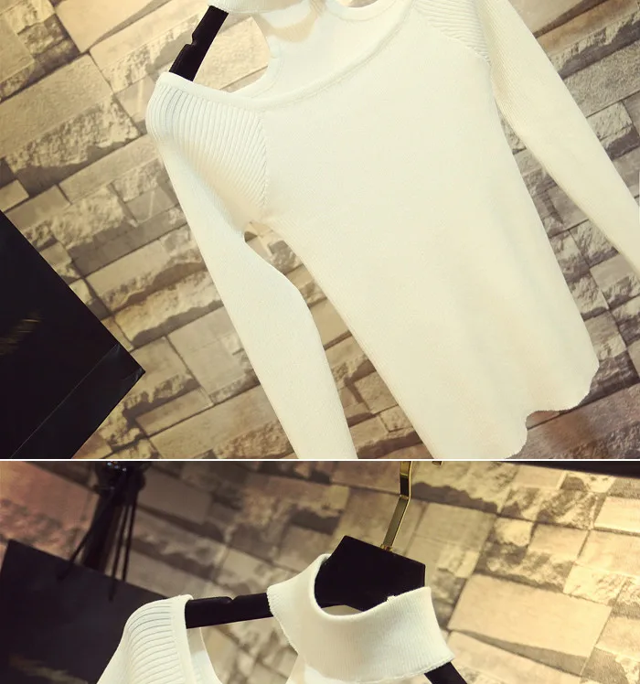 Korobov Autumn New Halter Turtleneck Women Sweaters Long Sleeve Solid Basic Off Shoulder Sexy Top Sueter Mujer Pullovers 78626 | Женская