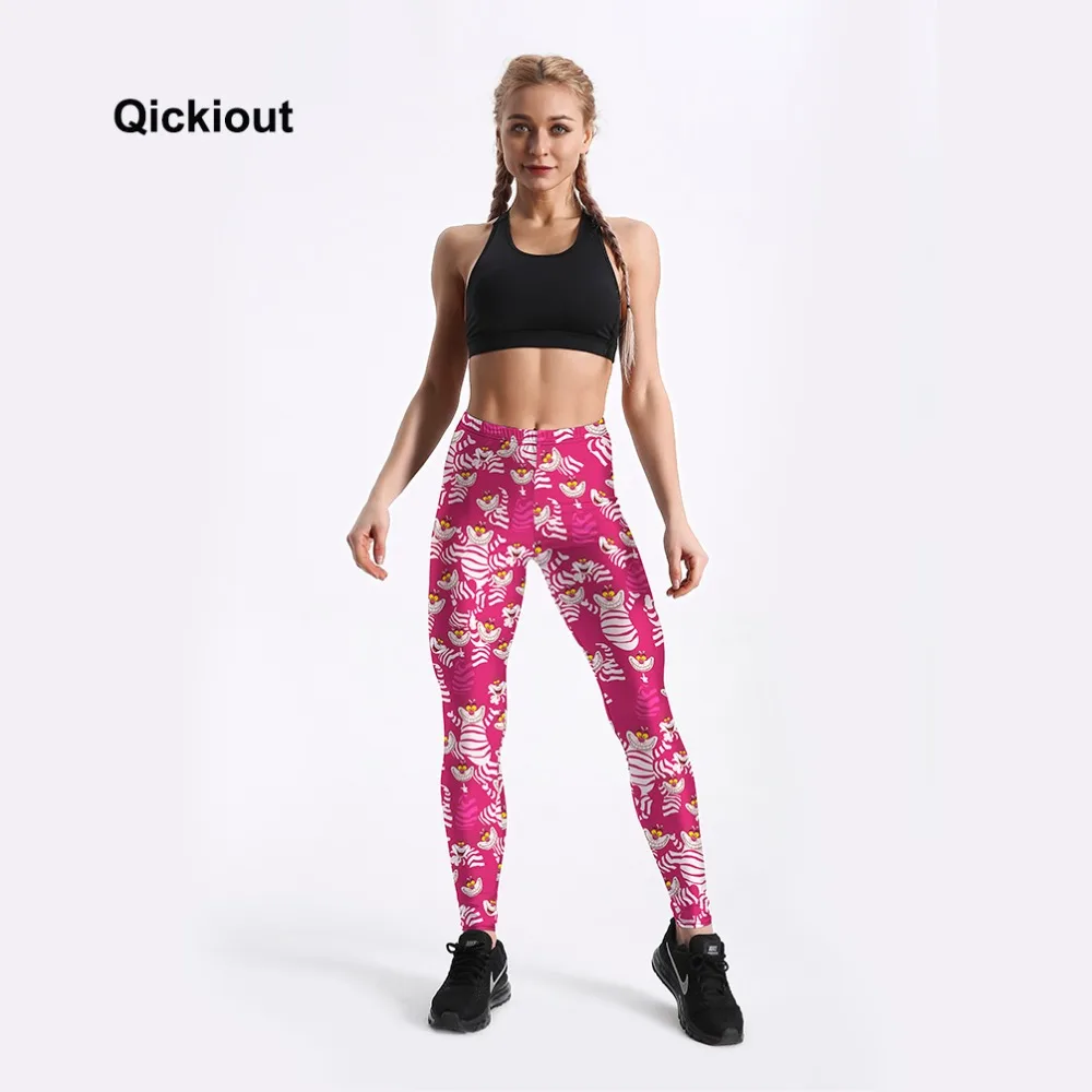 Qickitout 2018 Drop Shipping Women Leggings Cartoon Pink Leopard Printed Lovely Style Long Pants High Waist Plus Size | Женская одежда