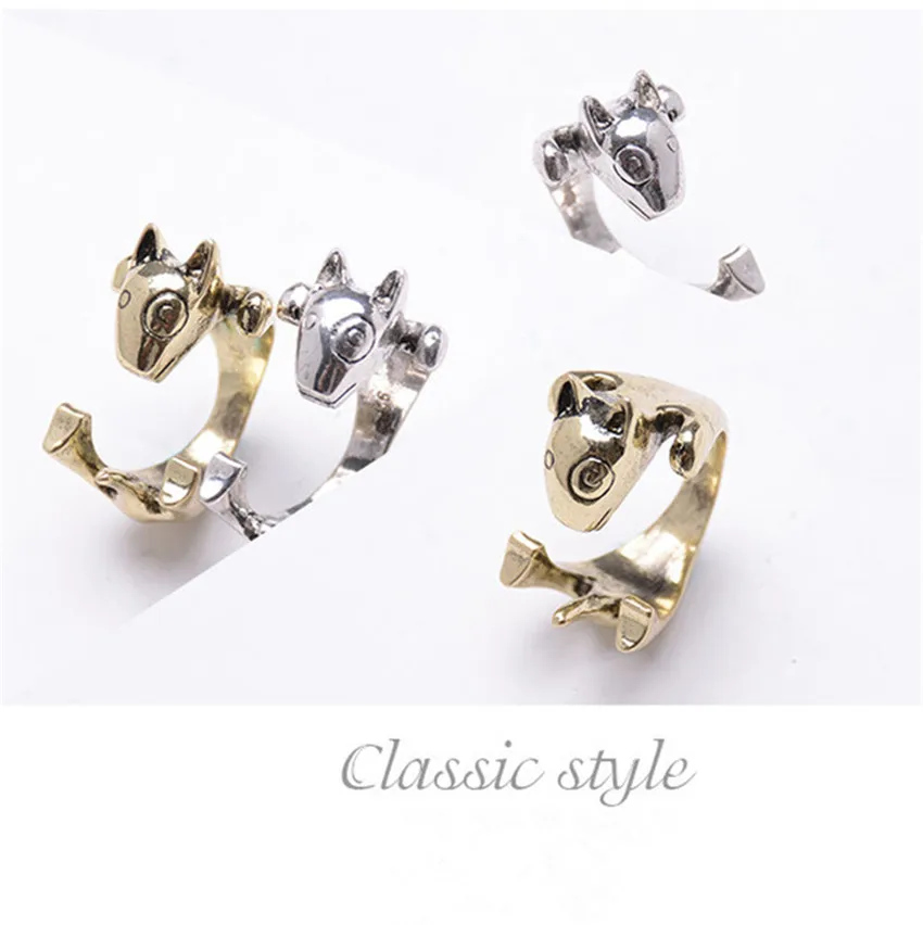 Модные античные бронзовые кольца Бультерьера милые Регулируемые животных для