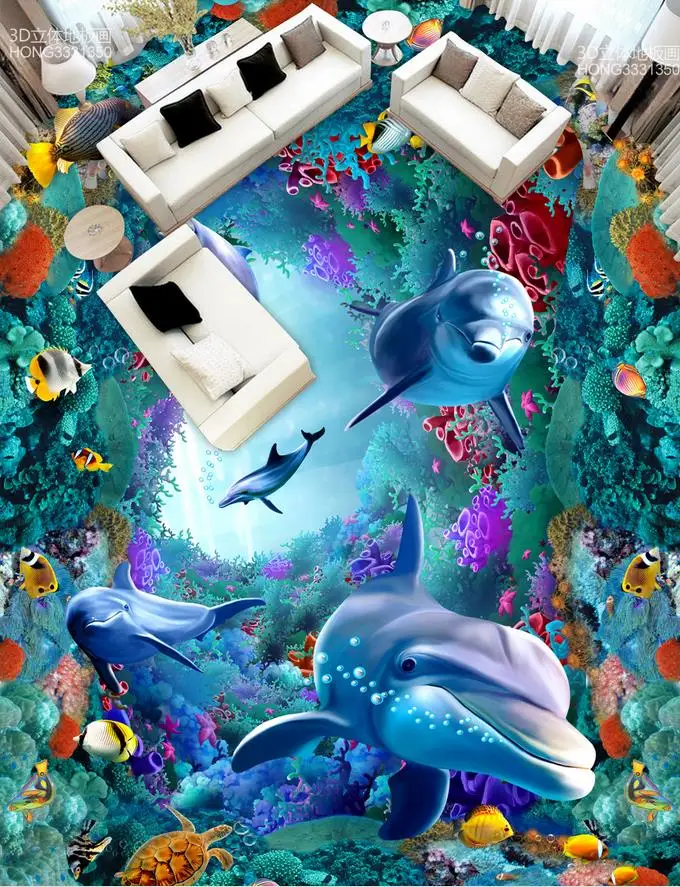 3D стереоскопический морской мир дельфин из ПВХ водонепроницаемый пол