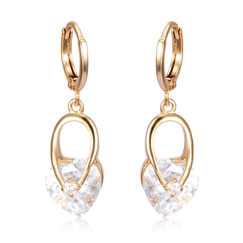 Серьги кольца с желтым золотом цветная слезы в форме сердца AAA + Фианит модные