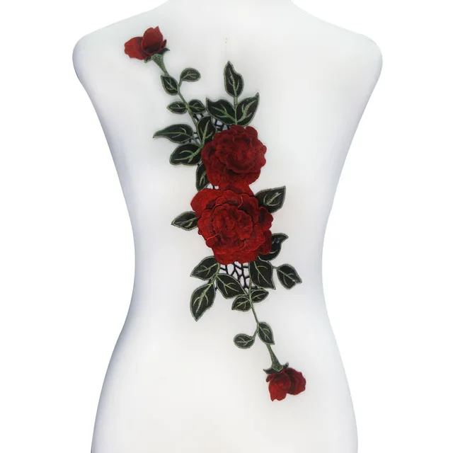 1 шт. 3D Красная Зеленая Цветочная кружевная вышивка аппликация ткань патч с