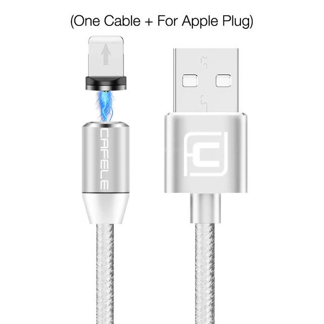 Cafele Магнитный Кабель с разъемом usb-c/Micro USB/для iPhone XS 8 7 6 кабель с нейлоновой Тип USB C кабель 100 см/200 см DC 5V 2.4A MAX - Цвет: Silver for iPhone
