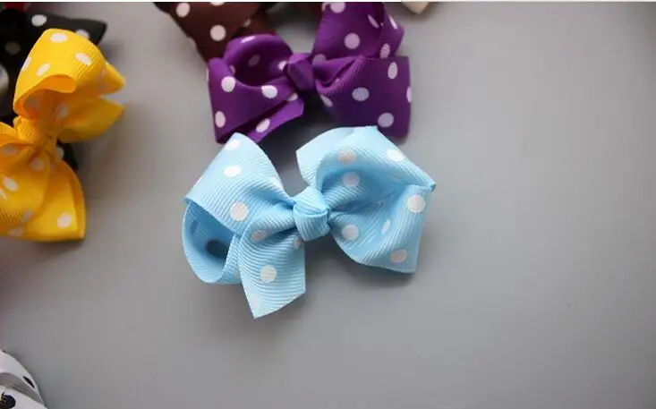 

3.0" Dot Design Ribbon Hair Bows Girls Ribbon Hair Bows Flat back without clips 24Colors For Girls Hair Accessories 100pcs/lot