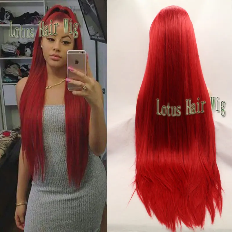 Идеальный Косплей Мода Жаропрочных Красный Парики Glueless Естественная Прямая Шелк