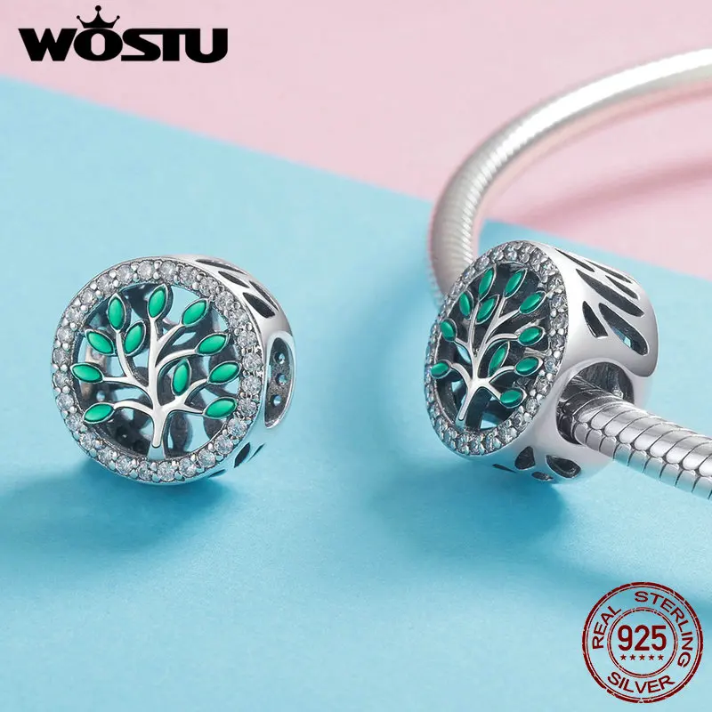WOSTU Real 925 Sterling Silver Green Life Tree Beads Fit Charm Bracelet Necklace Pendant For Women Party Wedding Jewelry DXC1095 | Украшения