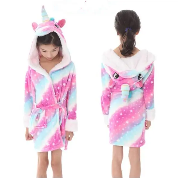 Bathrobe for girls Pajamas Baby Bath Robe Enfant Rainbow Unicorn Pattern Hoodies Robes Kids Sleepwear kids Animal Cartoon |