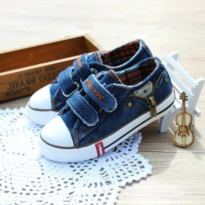 Autumn Children Canvas Shoes Girls Sneakers Childrens Boy Side Zipper Denim Kids Toddler Casual Flats 19-37# | Детская одежда и