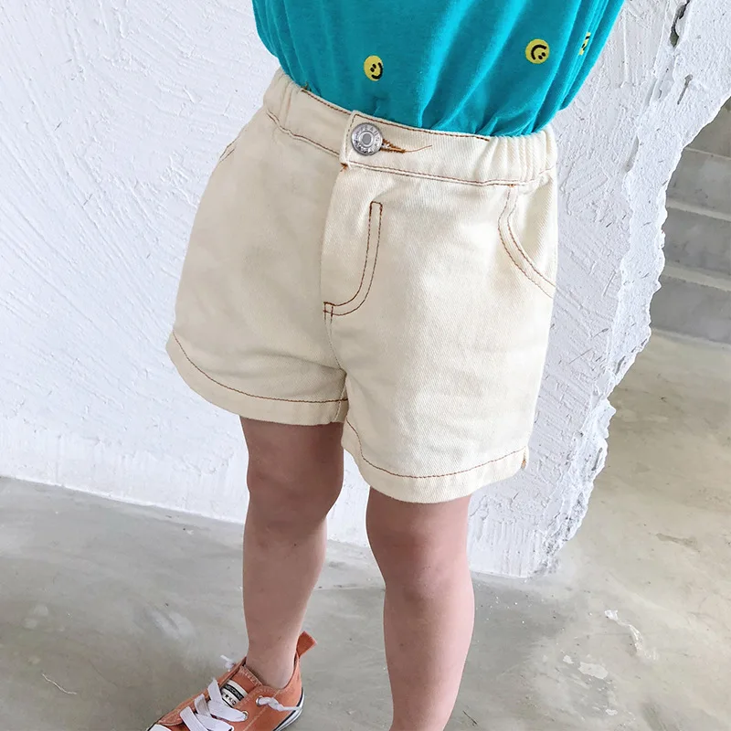 Летние хлопковые джинсовые шорты в Корейском стиле для мальчиков и девочек