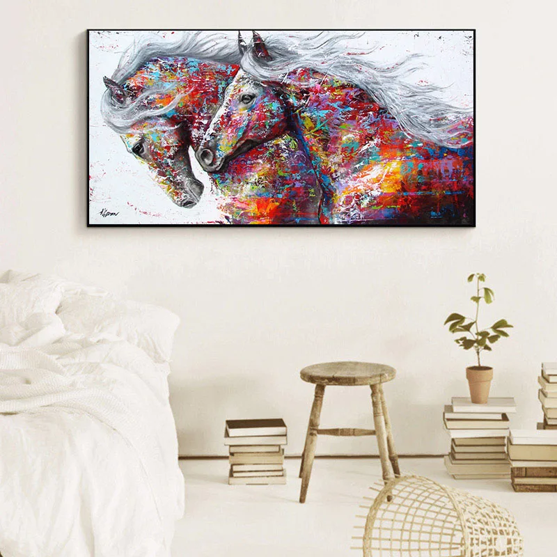 Colorful Horses Decorative Picture Canvas Poster Nordic Animal Wall Art Print Abstract Painting Modern Living Room Decoration