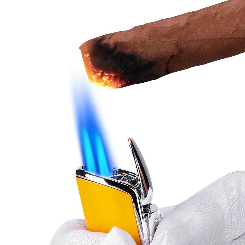COHIBA ветрозащитная 3 фонарь Jet Flame бутан Газовая металлическая зажигалка с сигары резак подарочный набор CL-TZ009a