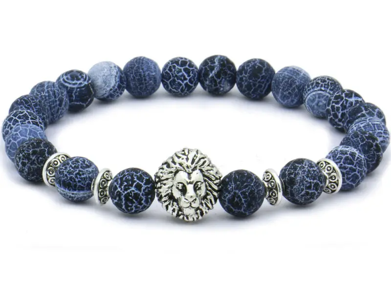 Браслеты с бусинами из натурального камня для мужчин Lucky Lion Leopard Owl черный Лава