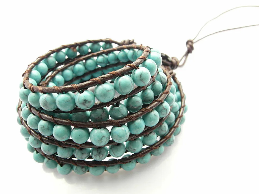 6 мм синий браслет с бусинами из натурального камня новый дизайн кожаный ручной