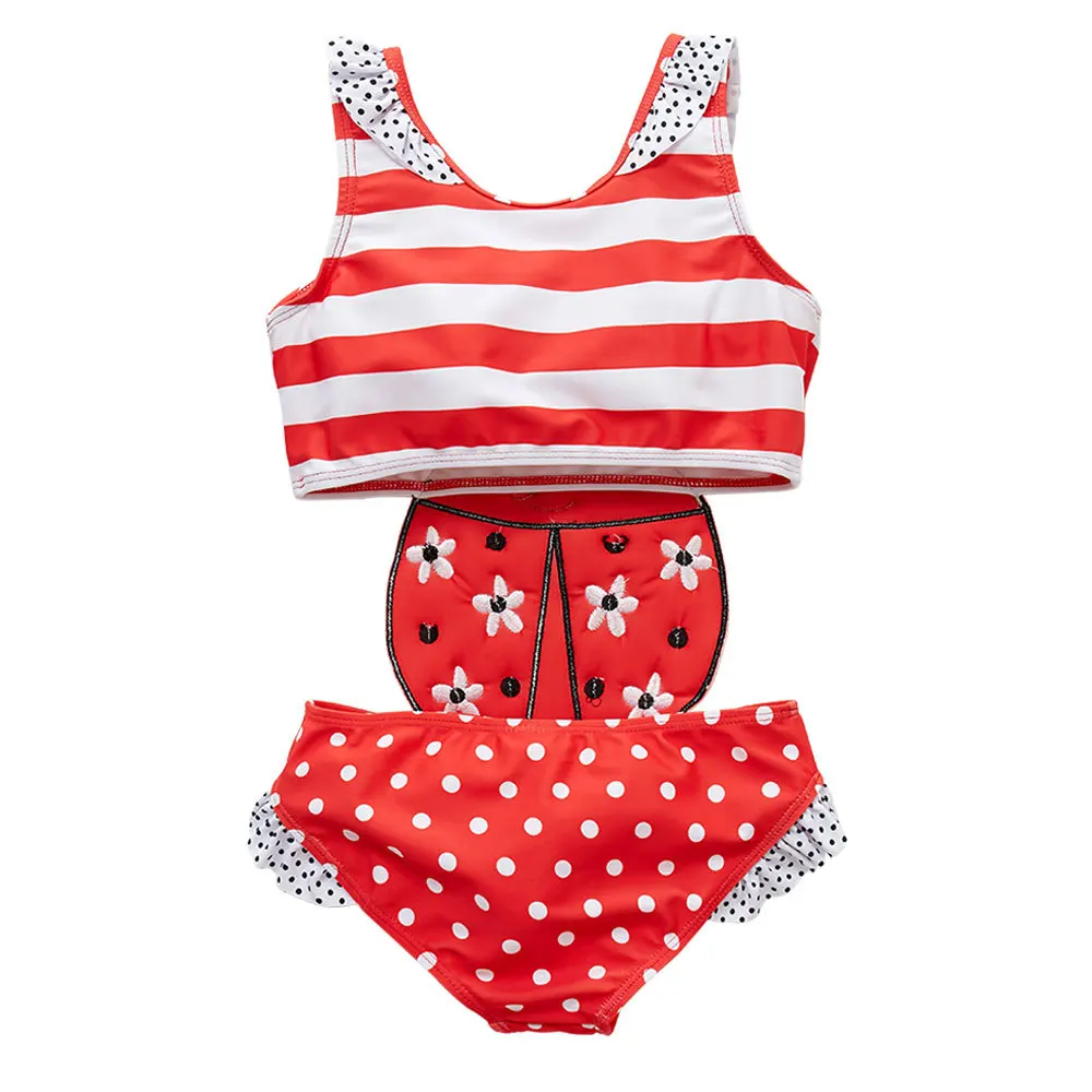 Bikini Children Swimsuit kids Girl Swimwear Striped Patchwork Toddler Baby Cartoon Animals |