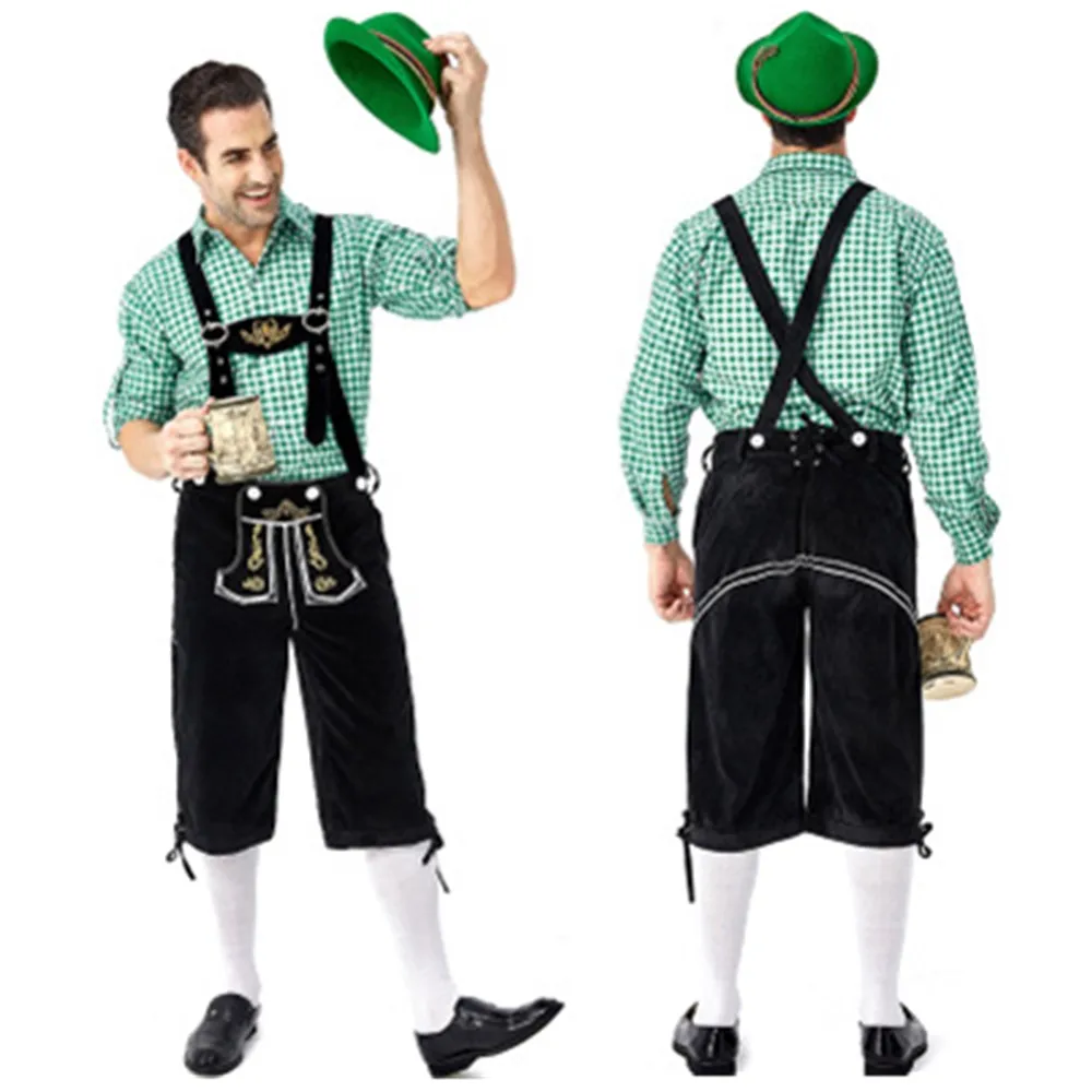 Зеленый Взрослый Делюкс Для Мужчин's пиво oktoberfest ледерхозе одежда Германия баварский народный праздник шорты на подтяжках - Цвет: Зеленый